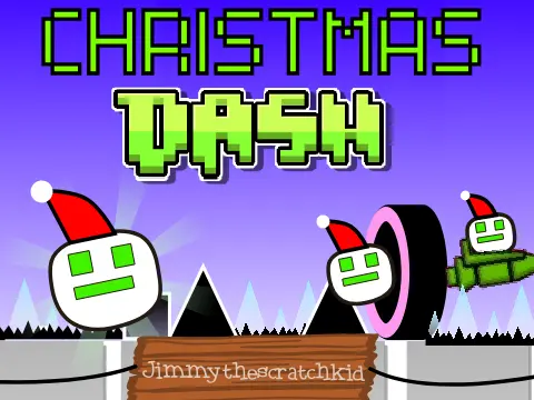 Christmas-themed Geometry Dash level with holiday decorations and obstacles