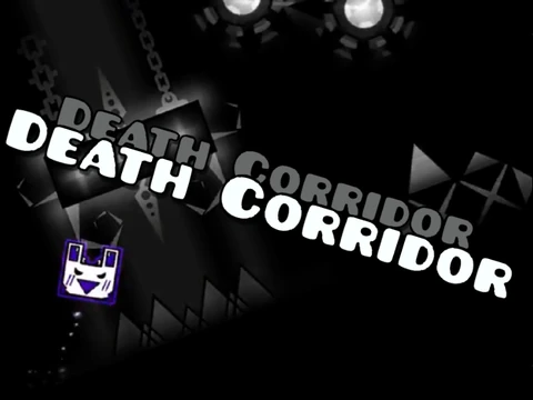 Death Corridor Geometry Dash 1.0 gameplay showing advanced physics and obstacle navigation