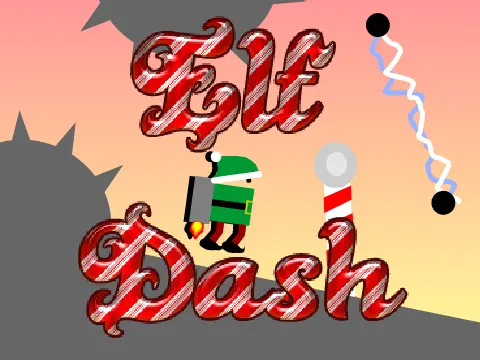 Elf Dash Geometry Dash game screenshot showing holiday themed obstacles and elf artwork