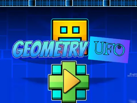 Screenshot of Game Geometry UFO showing a UFO character avoiding geometric obstacles