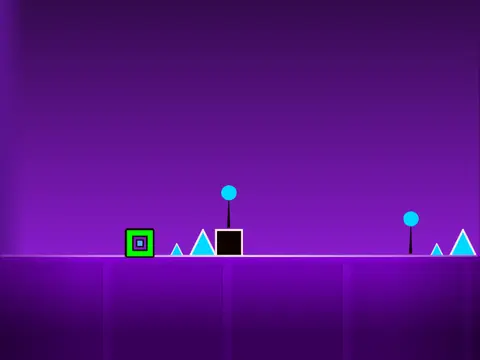 Icon jumping between obstacles in the Geometry Dash Subzero Remix game