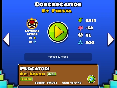 Geometry Dash Congregation Nerfed screenshot showing balanced difficulty design
