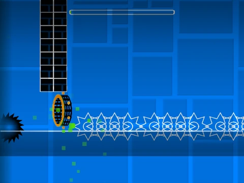Geometry Dash Custom Level Chopper gameplay showing level editor interface and building tools
