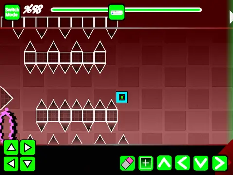Screenshot of Geometry Dash Editor 2.0 interface showing block placement
