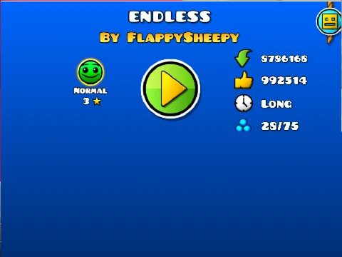 Screenshot of Geometry Dash Endless editor interface