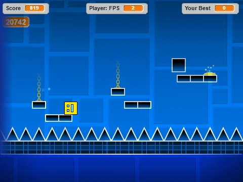 Screenshot of Geometry Dash Epic Version Part 3 Remix showing gameplay and jump pads