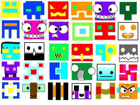 All Geometry Dash icons including cubes ships waves and robots