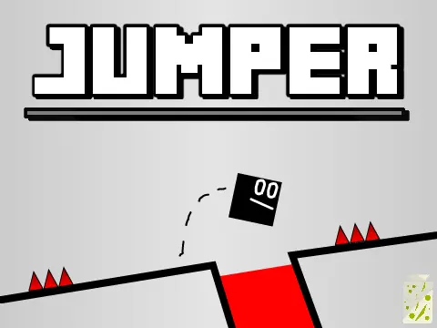 Player character in Geometry Dash Jumper navigating pink bounce pads and red hazards