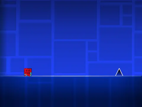 A cube in Geometry Dash Lite jumping over a series of spikes
