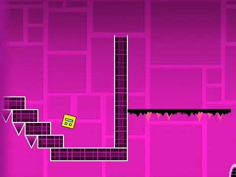 Geometry Dash Lite character in fast ghost mode navigating obstacles