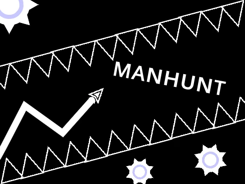 Screenshot of Geometry Dash Manhunt level with custom obstacles