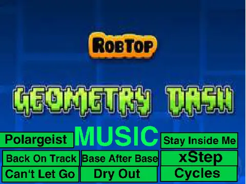 Geometry Dash music challenge showing audio-cued obstacles and geometric path navigation
