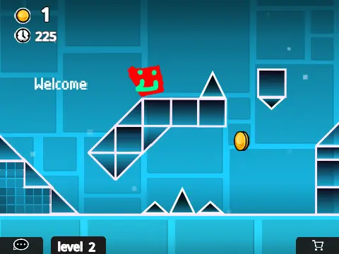 Geometry Dash character navigating rhythmic obstacles