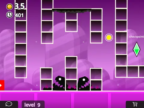 Geometry Dash character collecting coins in geometric world
