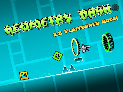 Geometry Dash platformer mode showing character and gravity portals