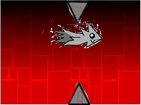 Geometry Dash ship icon flying through orange portal rings