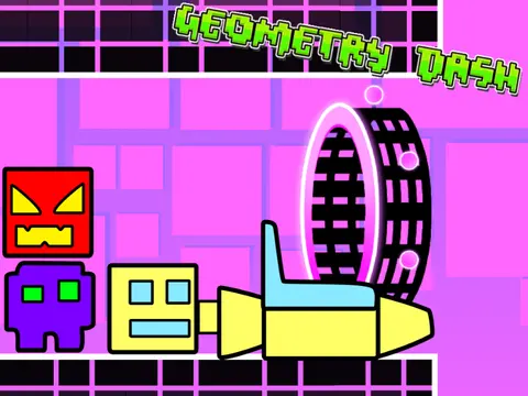 Geometry dash ship entering a colorful animation portal remix