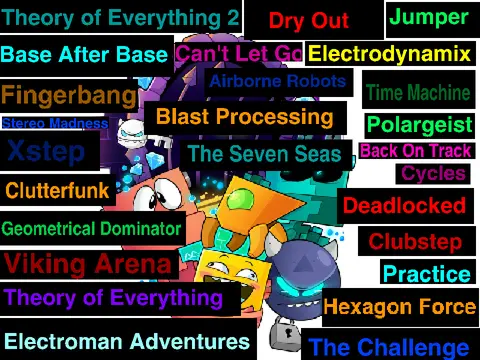 Play remixed Geometry Dash levels with altered soundtracks and new rhythm patterns