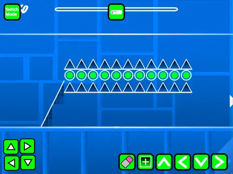 Screenshot of the Geometry Dash Spam Extreme level editor showing mobile controls