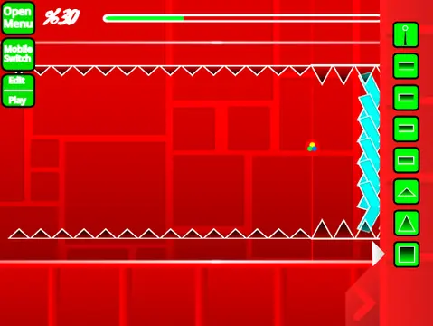 Screenshot of Geometry Dash Spam Test Series V3 level editor and gameplay