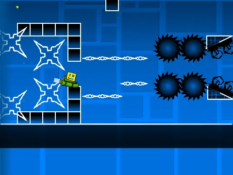 Geometry Dash Straight-Fly Challenge screenshot showing flying mode obstacles