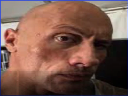 The character navigating obstacles past The Rock's meme face in Geometry Dash The Rock Meme.