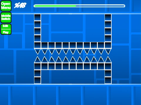 Geometry Dash Tight Wave editor showing block menus and wave gameplay in tight spaces