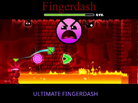 Geometry Dash Ultimate Fingerdash showing ship mode and obstacle navigation