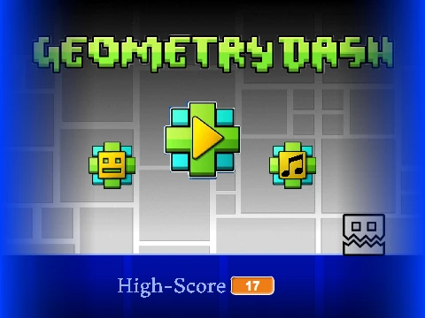 Geometry Dash V0.2 Remix gameplay showing rotation mechanics and character selection options