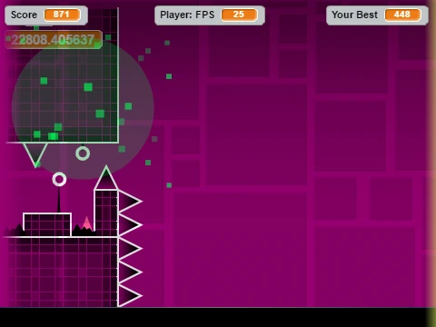 Screenshot of Geometry Dash Xstep v4 level with jump pads and spikes