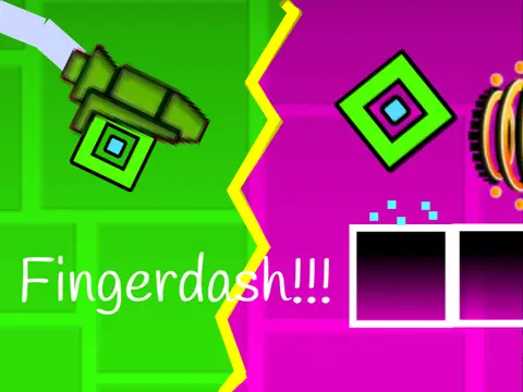 Screenshot of Geometry Dash V2.2 Fingerdash game with colorful spikes