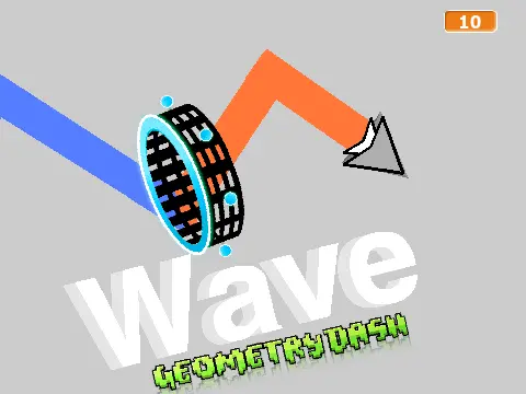 Geometry Dash Wave gameplay showing a gravity portal and speed indicators.