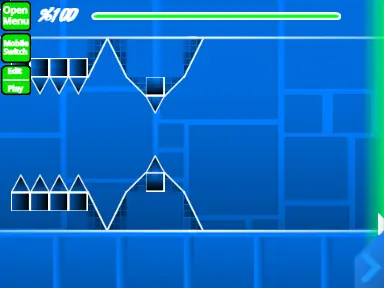 Geometry Dash custom level editor with tool menu and grid