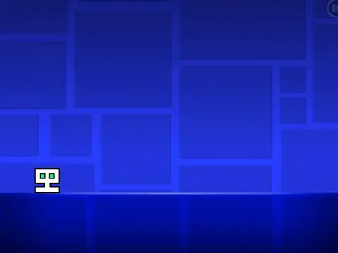 Geometry Jump platformer mode logo featuring a cube in a side-scrolling environment