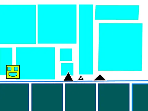 Geometry Jump Beta game logo featuring a geometric cube on a neon background