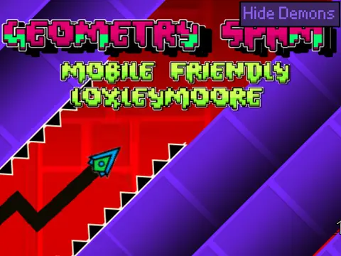 Player dodging obstacles in Geometry Spam Challenge on dash-geometry.com