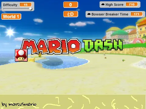 Mario Dash V2 gameplay showing Mario character in a Geometry Dash-style level