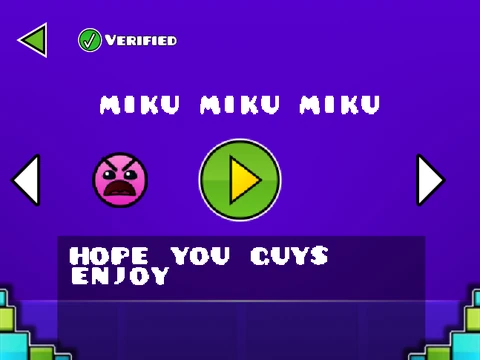 Screenshot of Miku Miku Miku Geometry Dash level with Hatsune Miku theme
