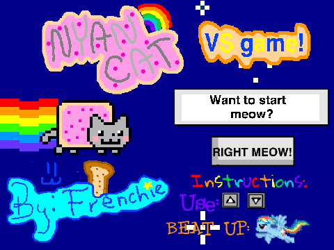 Nyan Cat and Rainbow Dash in a Geometry Dash style game