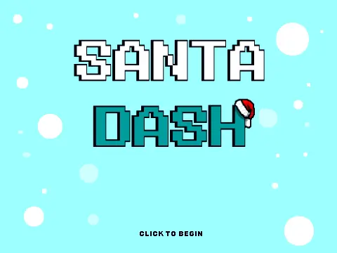 Santa Dash V2 game featuring Santa character jumping through Christmas themed obstacles