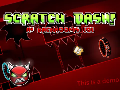 Scratch Dash Backrooms gameplay showing demon difficulty and custom icons