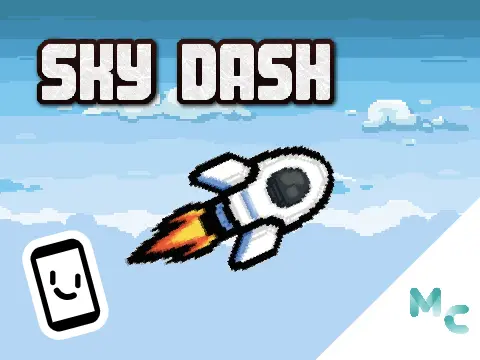 Sky Dash gameplay showing cloud platforms and aerial geometric challenges