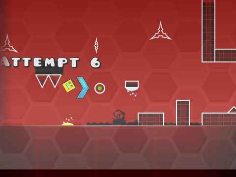 The Impossible Geometry Dash v2 gameplay screenshot showing challenging obstacles