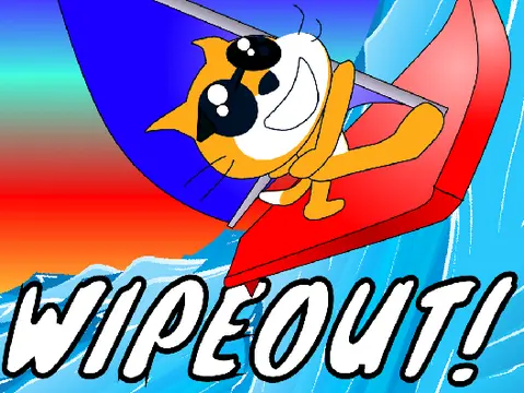 Screenshot of Wipeout Multiplayer showing colorful surfers, obstacles, and a live leaderboard of online players